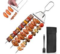 Brochettes de barbecue à 3 voies, brochettes à 3 broches pour griller avec curseur poussoir, brochettes de barbecue à triple tête, brochettes de barbecue robustes en acier inoxydable pour viande