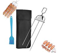 Brochettes de barbecue à 3 voies en acier inoxydable - Barre coulissante facile pour griller en plein air - Parfait pour les brochettes, les brochettes et la viande - 1 outil de grillage