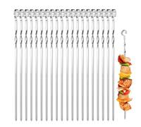 Brochettes de Barbecue,Bâtons Plats Longs en Acier | 20 Pièces Brochettes Barbecue Kebab - pour Poulet, Légumes, Crevettes, Steak, Fruits, Camping, Pique-nique, Fête et Mariage
