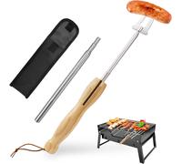 Brochettes de Barbecue en Acier Inoxydable Extensible Manche en Bois avec Tube de Soufflage Télescopique Fourchette de Barbecue Extensible 81 cm Fourchette de Barbecue Extensible