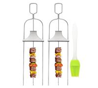 Brochettes de barbecue pour grill,brochettes de barbecue en acier inoxydable, Bâtonnets de brochettes plats réutilisables, Brochettes plates à 3 broches pour barbecue avec barre de poussée, ustensiles