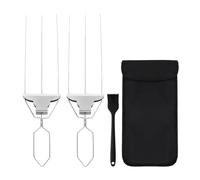 Brochettes de barbecue réutilisables en métal à 3 dents - Brochettes plates pour viande, saucisses, poulet, bœuf, cochon, crevettes, poisson, jardin, pique-nique, camping, barbecue en plein air