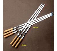 Brochettes de Barbecue Shish Kebab en acier inoxydable, ensemble de fourchettes de Barbecue à Long manche plat en bois, aiguille de Barbecue à viande, outils d'extérieur 10 pièces