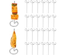Brochettes en Acier Inoxydable, 24 pièces, Rondes et Verticales, réutilisables, pour Barbecue, Petites et Courtes, Accessoires pour grillades, pâtisserie, Camping