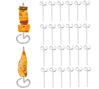 Brochettes en acier inoxydable, brochettes de barbecue verticales rondes en métal réutilisables 24 pièces petits accessoires de barbecue courts pour griller la cuisson au camping