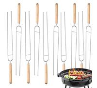 Brochettes en acier inoxydable pour barbecue, brochettes de barbecue réutilisables avec poignée en bois, accessoires longs pour kebab Réutilisables pour boeuf poisson crevettes porc légumes fruits en