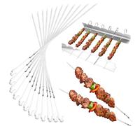 Brochettes Inox pour Barbecue avec 2 Support,12 Brochettes à Viande en Acier Inoxydable,28.5 cm BBQ Brochette Réutilisables,Pic a Brochette Inox de Kebab,Brochettes Plates pour Barbecue,Viande,Légumes