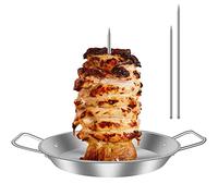 Brochettes verticales pour griller, brochettes verticales à viande en acier inoxydable avec 3 pointes de rechange pour rôtissoire à poulet et charbon de bois avec poignée pour Shawarma poulet,