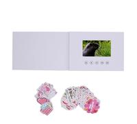 Brochure vidéo HD 720p avec couverture blanche et deux paquets d'autocollants, personnalisés pour mariages, événements et messages sincères, idéal pour différents paramètres.