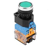 Broco Momentary Switch, Commutateur à bouton-poussoir momentané en métal Commutateur à bouton-poussoir 22mm à tête plate verte avec lumière LED 220V