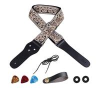 Brode de guitare broderie élargie bandoulière réglable avec des choix pour basse de guitare électrique acoustique Universal Nylon Black (Brun)