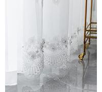 Brodé Perlé Petite Fleur Fraîche Super Soft Rideau Voilage à Oeillets Rideau Douceur d'Intérieur pour Chambre Decoration Rideau Lot de 2,Blanc,W200xL250cm