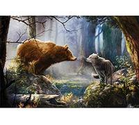 Broderie Cross stitch kit adulte,Loup et ours,canevas point de croix debutant,DIY art kit de point de croix broderie, Décoration d'intérieur-40x50cm (Toile pré-imprimée 11CT)