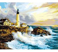 Broderie Cross stitch kit adulte,Phare au bord de la mer,canevas point de croix debutant,DIY art kit de point de croix broderie, Décoration d'intérieur-40x50cm (Toile pré-imprimée 11CT)