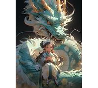 Broderie De Motifs Faciles Kit de broderie au point de croix motif dragon dessin animé et petite fille,R Compté Imprimé Enfant Débutant Adulte