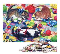 Broderie des Chatons Puzzles en Bois 1000 Pièces pour Adultes Cadeaux d'anniversaire pour Décoration Jeu De Défi Familial Jeux Éducatifs Tueur Ennuyeux 1000pcs (75x50cm)