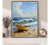 Broderie Diamant Kit Complet 5D, Plage Diamond Painting Adulte Plein Foret, Peinture Diamant pour Adulte Enfant Débutant, Loisirs Créatifs de Détente et Décoration Maison, Bateau 20x30cm Z#-1539