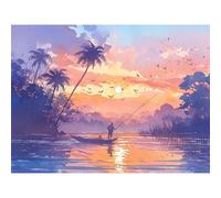 Broderie Diamant Kit Complet, Coucher De Soleil Diamond Painting Adulte Kits Complets Strass Rond, DIY Peinture Diamant Kit Point de Croix Mosaique, Décoration Cadeau Créatif (ForêT) 40x60cm 0sc534