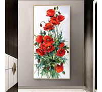 Broderie Diamant Kit Complet,Diamond Painting Coquelicot rouge, 5D Peinture Diamant pour Enfant/Adulte, Tableau Perle Diamant Point de Croix, Strass Craft pour Salon Chambre Décoration Murale 30x60cm