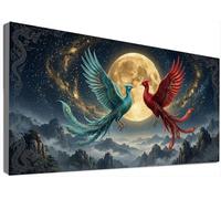 Broderie Diamant Kit Complet Grand Format 70x140cm, Phénix Diamond Painting Adulte XXL Peinture Diamant Lune 5D DIY Full Drill, Strass Cristal Broderie Point de Croix, Décoration Murale Maison C6-734