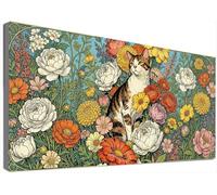 Broderie Diamant Kit Complet Grand Format 80x160cm, Chat Diamond Painting Adulte XXL Peinture Diamant Fleurs 5D DIY Full Drill, Strass Cristal Broderie Point de Croix, Décoration Murale Maison C6-724