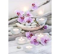 Broderie Diamant Kit Complet Grand Format Bougie d'orchidée 5D DIY Peinture Diamant Painting Enfant Cristal Strass Point de Croix Diamond Arts Crafts Le Décor de Mur à la Maison Square Drill 30x40cm