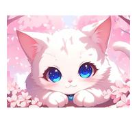 Broderie Diamant Kit Complet, Japon Diamond Painting Adulte Kits Complets Strass Rond, DIY Peinture Diamant Kit Point de Croix Mosaique, Décoration Murale Maison Cadeau Créatif (Chat) 90x120cm 0sc622