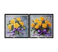 Broderie Diamant Kit Complet Lot de 2 Rose,Fleur Peinture Diamant 5D DIY Rond Full Drill,Diamond Painting Art Créatif avec Strass Broderie au Point de Croix pour Décoration Murale Maison 20x20cm,2p49p