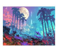 Broderie Diamant Kit Complet, Lune Diamond Painting Adulte Kits Complets Strass Rond, DIY Peinture Diamant Kit Point de Croix Mosaique, Décoration Murale Maison Cadeau Créatif (ForêT) 75x100cm 0sc554