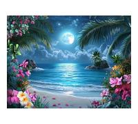 Broderie Diamant Kit Complet, Lune Diamond Painting Adulte Kits Complets Strass Rond, DIY Peinture Diamant Kit Point de Croix Mosaique, Décoration Murale Maison Cadeau Créatif (Plage) 50x70cm 0sc646