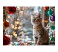 Broderie Diamant Kit Complet, NoëL Diamond Painting Adulte Kits Complets Strass Rond, DIY Peinture Diamant Kit Point de Croix Mosaique, Décoration Murale Maison Cadeau Créatif (Chat) 45x60cm 0sc172