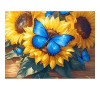 Broderie Diamant Kit Complet, Papillon Diamond Painting Adulte Kits Complets Strass Rond, DIY Peinture Diamant Kit Point de Croix Mosaique, Décoration Murale Cadeau Créatif (Tournesol) 20x30cm 0sc672