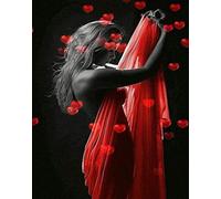 Broderie Diamant Plein Fille Noire En Rouge Diamond Painting,Broderie Diamant pour Les Enfants et Les Adultes Diamond Painting Strass La Décoration À La Maison,diamant painting 30X40Cm