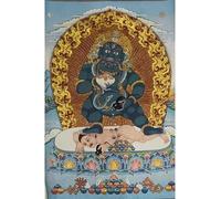 Broderie en Soie Bouddhisme Thangka Tibétain 2 Bras Noir Jambhala Tangka Yoga Tapisserie Bouddhiste Tenture Murale Art Décor À La Maison Tapisserie