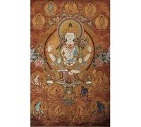 Broderie en Soie Bouddhisme tibétain Thangka 4 Bras Guanyin Kwan-Yin Tangka Yoga Tapisserie Bouddhiste tenture Murale Art décor à la Maison Tapisserie