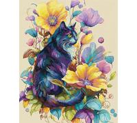 Broderie Point De Croix Kit Complet Débutant Chats Fantastiques,Animaux Et Fleurs 14Ct Diy Kit De Couture À La Main Compté Pré Imprimé Broderie Enfant Débutant Adulte 30x40cm