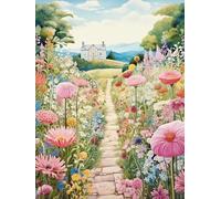 Broderie Point De Croix Kit Complet Point De Croix Imprimé Diy 11CT Sentier Des Fleurs Sauvages Dans La Ville Des Contes De FéEs 4 Canevas Kit Complet Adulte DebutantLoisirs CréAtifs Adultes 40×50Cm