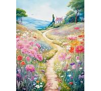 Broderie Point De Croix Kit Complet Point De Croix Imprimé Diy 11CT Sentier Des Fleurs Sauvages Dans La Ville Des Contes De FéEs 3 Canevas Kit Complet Adulte DebutantLoisirs CréAtifs Adultes 40×50Cm