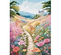 Broderie Point De Croix Kit Complet Point De Croix Imprimé Diy 11CT Sentier Des Fleurs Sauvages Dans La Ville Des Contes De FéEs 2 Canevas Kit Complet Adulte DebutantLoisirs CréAtifs Adultes 40×50Cm