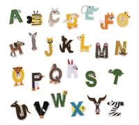 Broderie thermocollante Patchs autocollants avec lettres de l'alphabet anglais AZ, 26 pièces, for vêtements, dessin animé, bricolage, rayures brodées, Badges autocollants pour Bricolage(NO.2 Anmial)