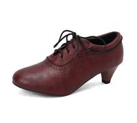 Brogue Oxford Chaussures à lacets pour femme - Élégantes - Chaussures d'affaires - Talons hauts - Classiques - Derby - Vintage - Bout fermé - En cuir - Pour mariage, fête de la bière et fête, rouge