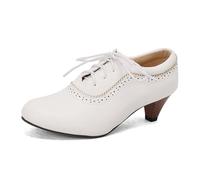 Brogue Oxford Chaussures à lacets pour femme - Élégantes - Chaussures d'affaires - Talons hauts - Classiques - Derby - Vintage - Bout fermé - En cuir - Pour mariage, fête de la bière et fête, Blanc
