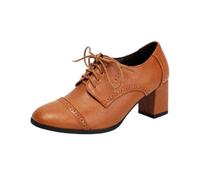 Brogue Oxford Chaussures à talon bloc pour femme Élégantes Chaussures d'affaires à lacets Chaussures basses classiques Derby Vintage à bout fermé Chaussures en cuir pour mariage, fête de la bière et