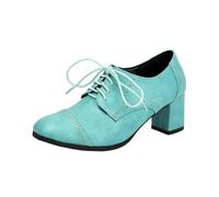 Brogue Oxford Chaussures à talon bloc pour femme Élégantes Chaussures d'affaires à lacets Chaussures basses classiques Derby Vintage à bout fermé Chaussures en cuir pour mariage, fête de la bière et