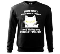 BroiderStudio Black Cat Middle Finger Cat Lover Sometimes Words aren't Enough Retro Pullover Noir Unisexe Size XXL