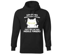 BroiderStudio Black Cat Middle Finger Cat Lover Sometimes Words aren't Enough Retro Sweat à Capuche Noir Unisexe Size XL