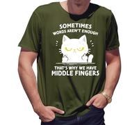 BroiderStudio Black Cat Middle Finger Cat Lover Sometimes Words aren't Enough Retro T-Shirt Vert armée pour Hommes Size L