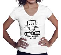 BroiderStudio Error 404 Human Intelligence Not Found Funny Nerd Chemise Femme col V Blanc Size XL