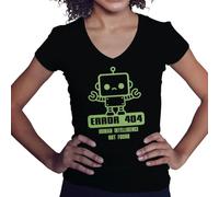 BroiderStudio Error 404 Human Intelligence Not Found Funny Nerd Chemise Femme col V Noir Size M