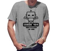 BroiderStudio Error 404 Human Intelligence Not Found Funny Nerd T-Shirt Gris pour Homme Size M